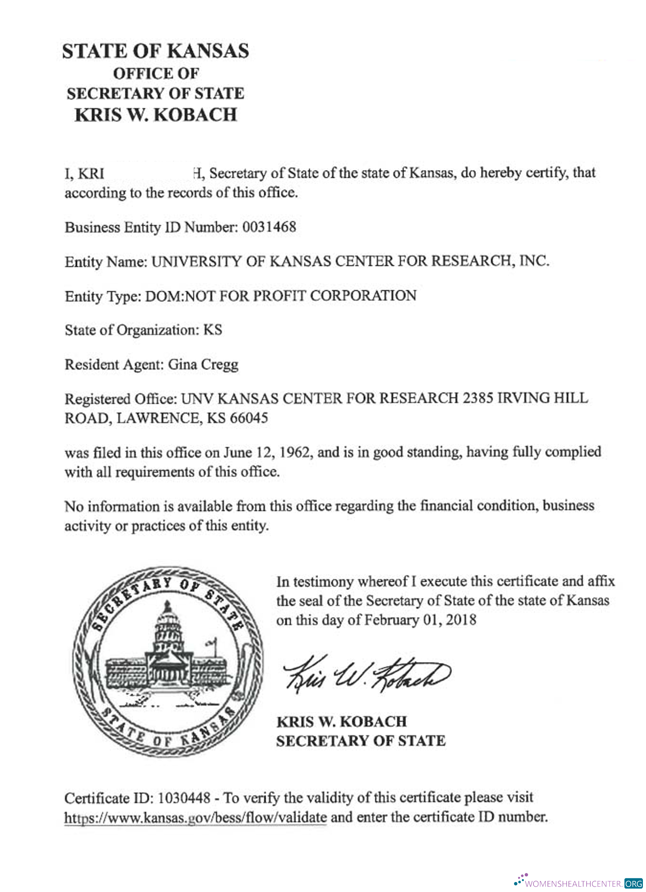 Download USA Kansas certificate of good standing Photoshop template